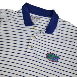 Florida Gators football polo tee shirt blue and white striped mens shirt size XL
